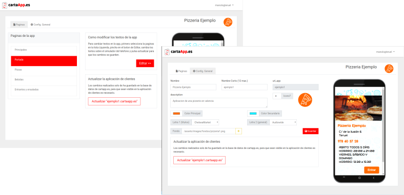 Panel de adminstracion de la app